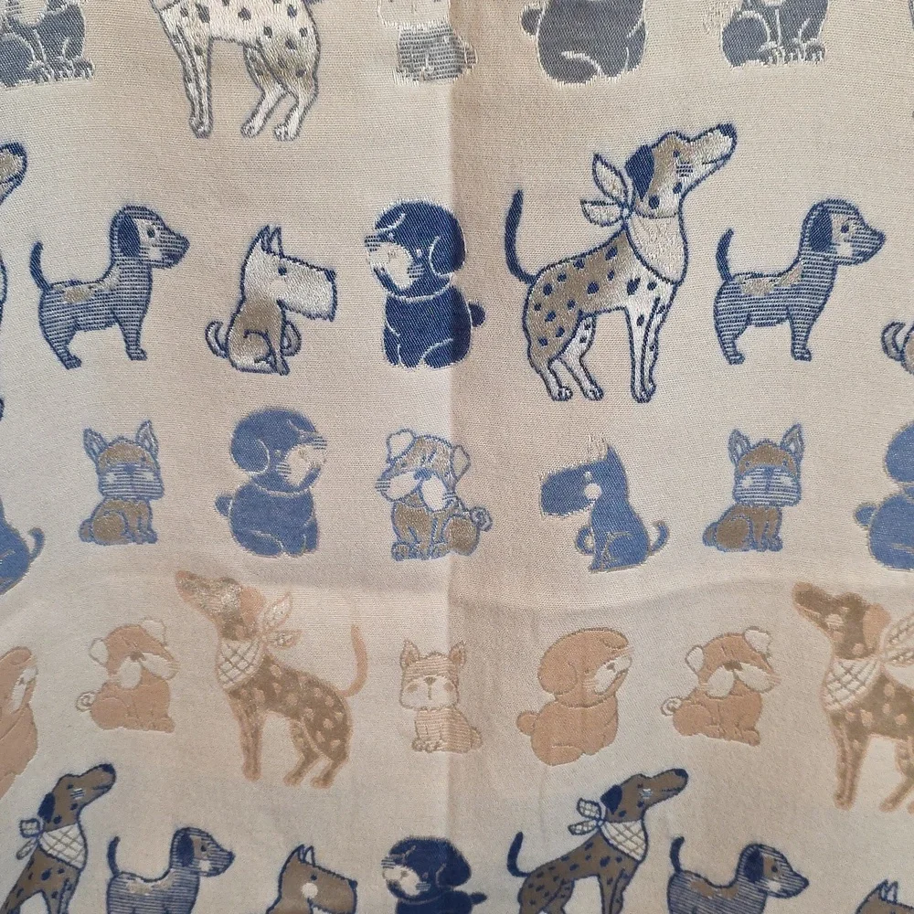 Dog Lover Gift Women's Blue and Tan Embroidered Puppy Print Scarf